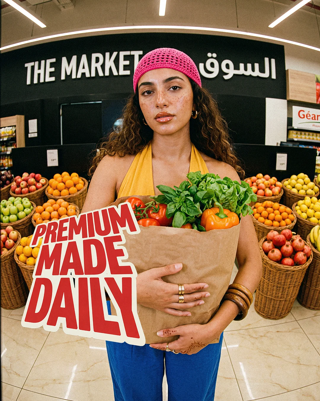 The Market, under a bilingual sign